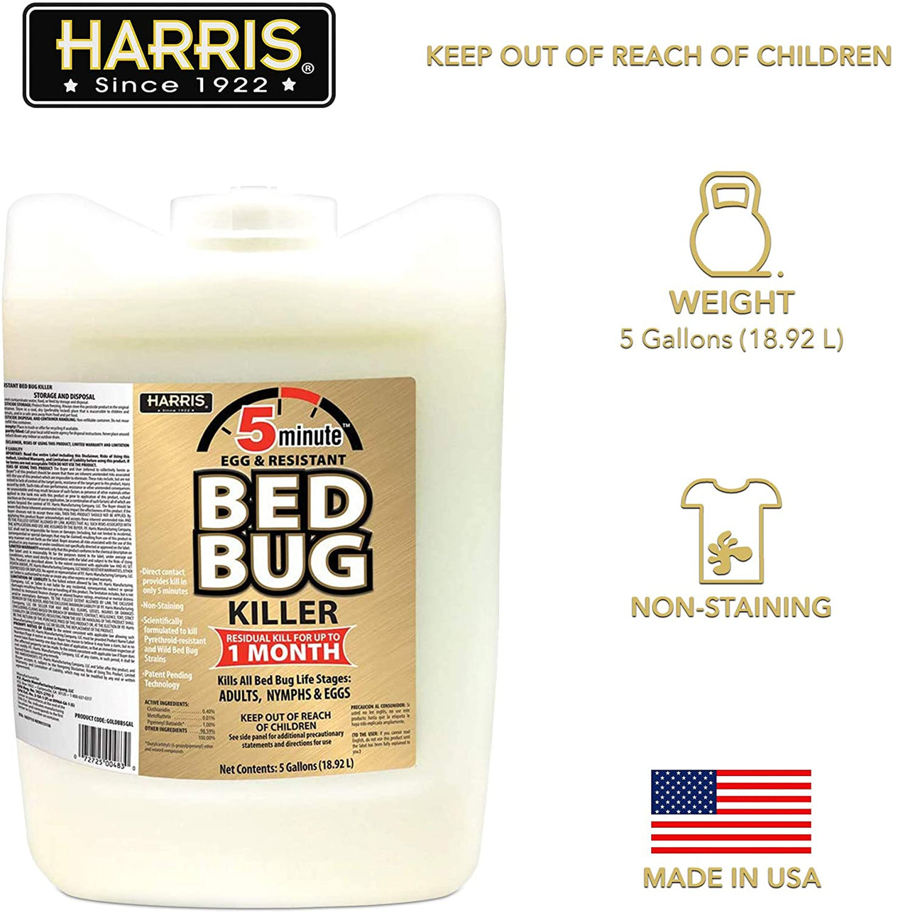 Harris 5 Minute Bed Bug Killer, 5 Gallon Commercial Size