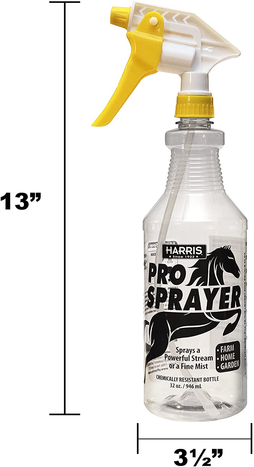 HARRIS Professional Spray Bottle for Horses 32oz (3-Pack), All-Purpose Chemically Resistant with Clear Finish, High Output Pressurized Sprayer, Adjustable Nozzle and Measurements