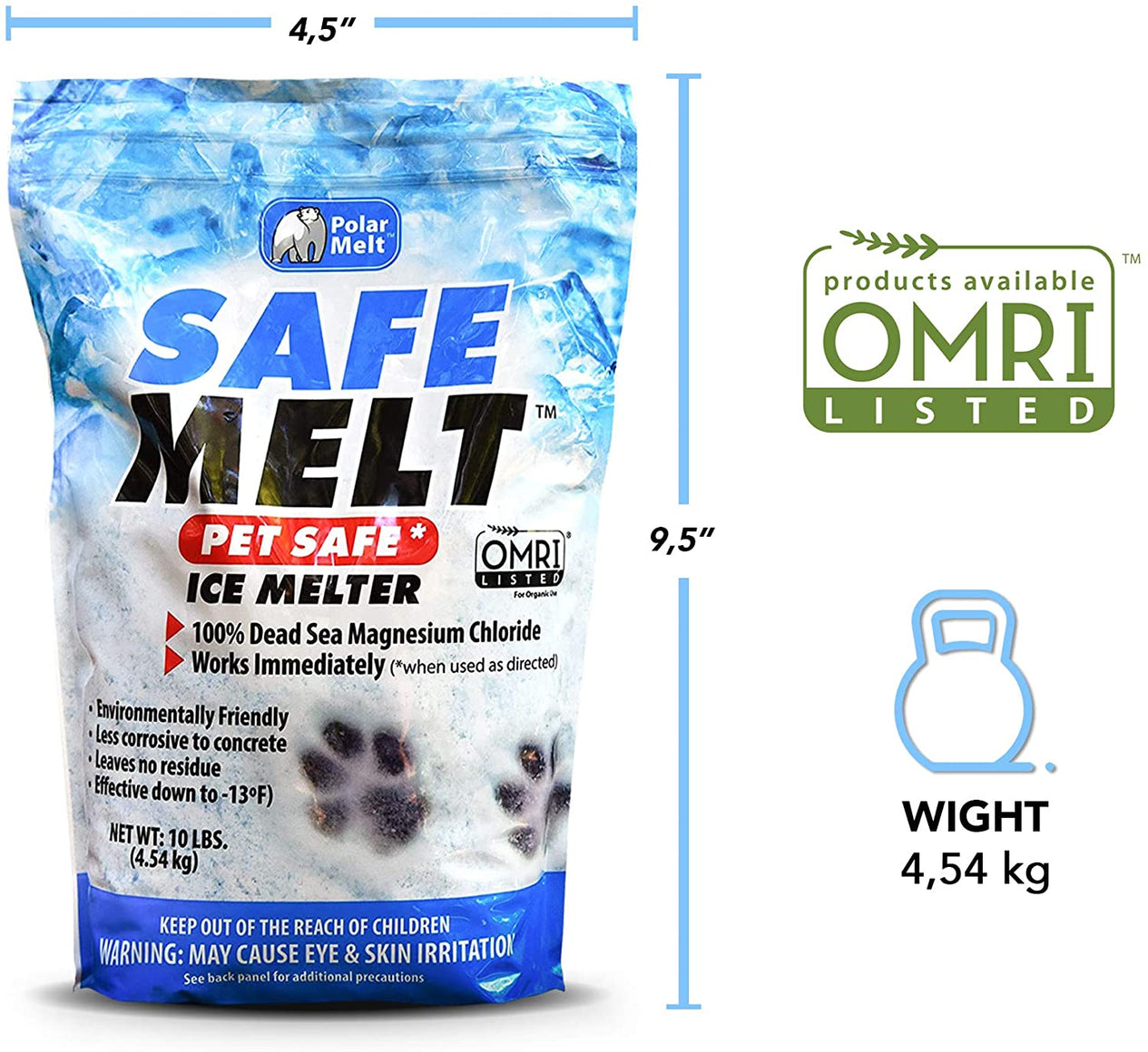 Harris Safe Melt Pet Friendly Ice and Snow Melter, Fast Acting 100% Pure Magnesium Chloride Formula, 10lb